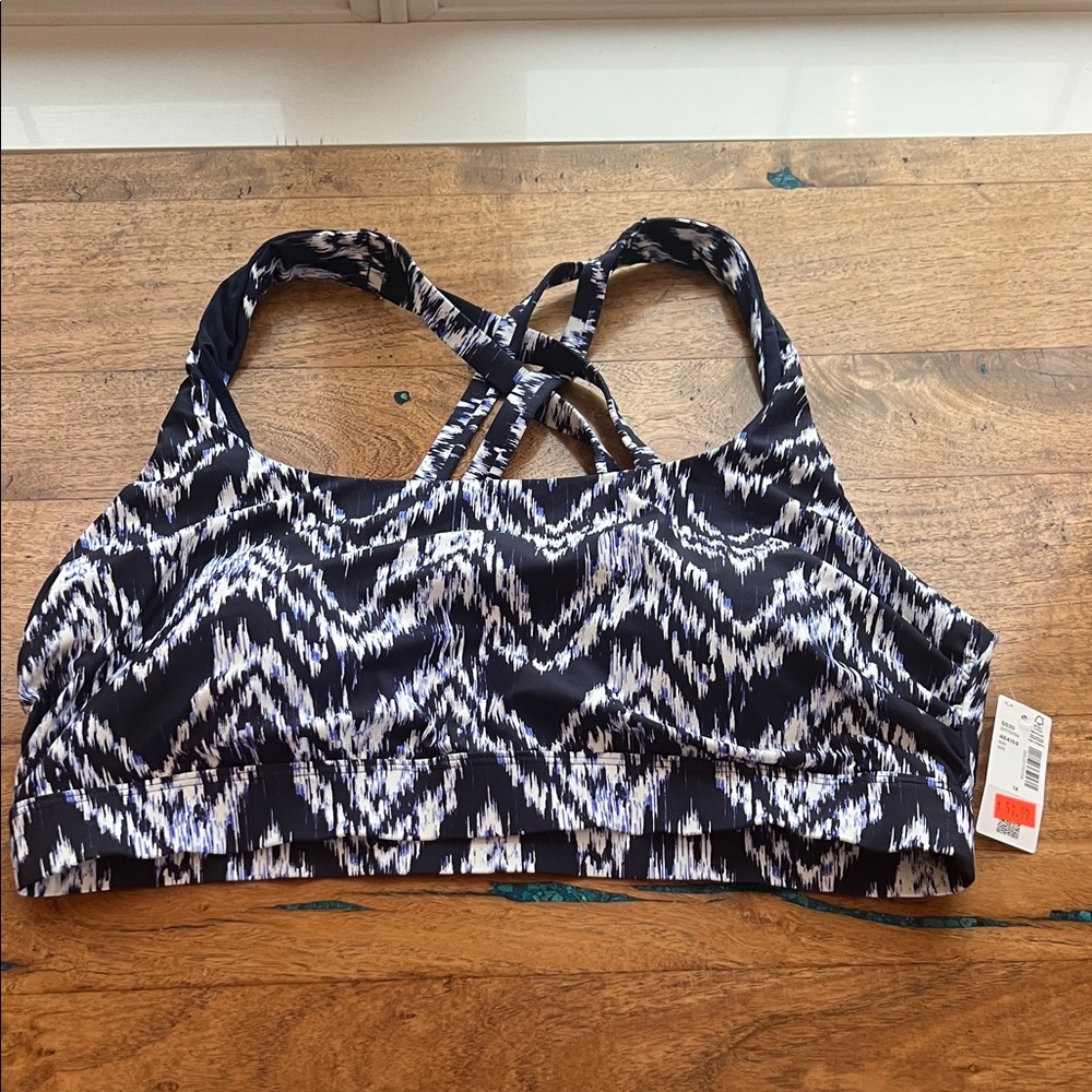 Pennington Navy & White Work-out Crop Top with Asymmetrical Straps Size 1X